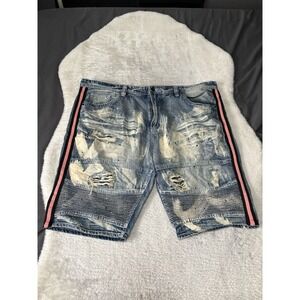 Makobi‎ Denim Shorts W/ Pink Stripe Size 50 Distressed Moto Streetwear